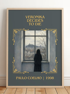 Veronika Decides To Die Classic Book Art Print by Paulo Coelho – framed print leaning on a wooden floor