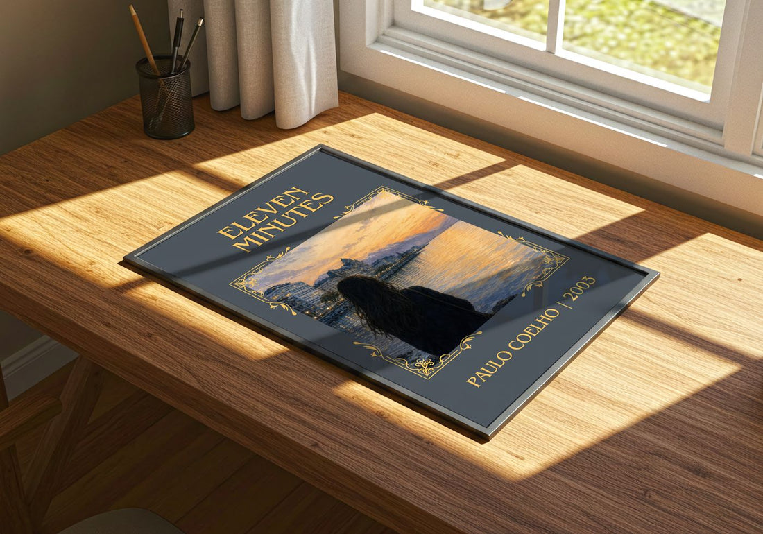 Eleven Minutes Classic Book Art Print by Paulo Coelho – print on a sunlit desk