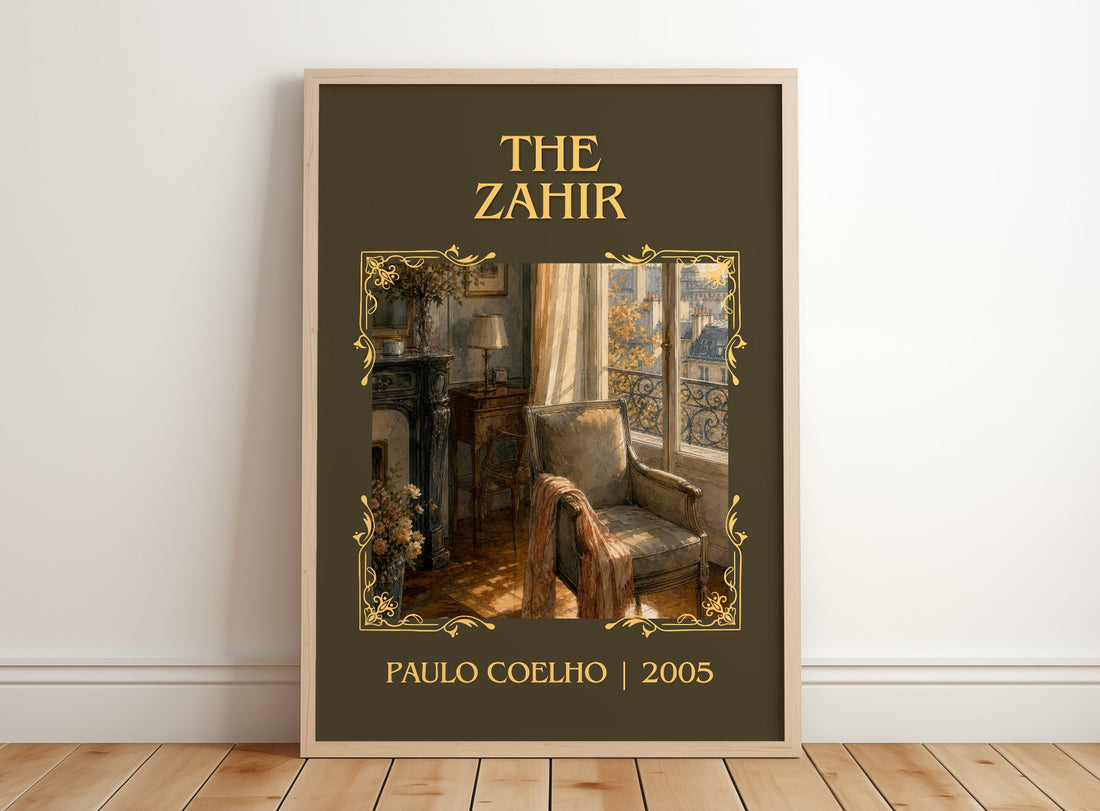 The Zahir Classic Book Art Print by Paulo Coelho – framed print leaning on a wooden floor