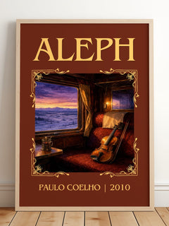 Aleph Classic Book Art Print by Paulo Coelho – framed print leaning on a wooden floor