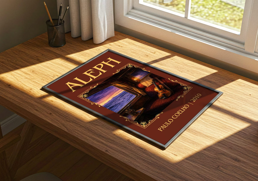 Aleph Classic Book Art Print by Paulo Coelho – print on a sunlit desk