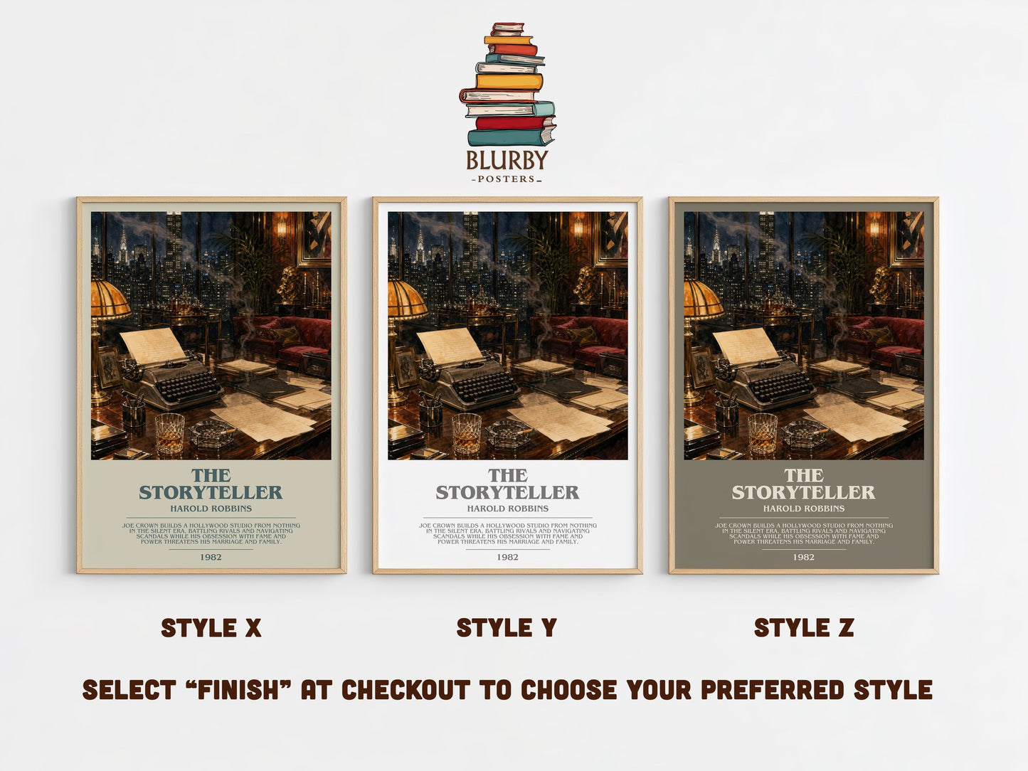 The Storyteller bookish print in frame leaning in hallway – contemporary fiction wall art
