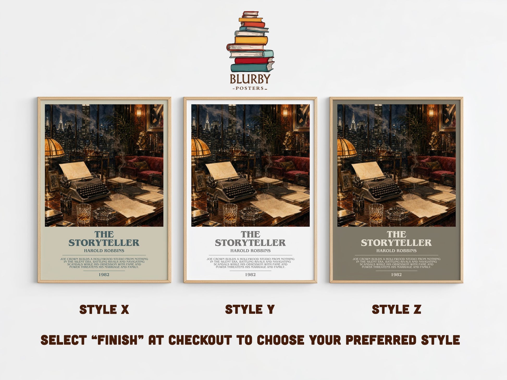 The Storyteller bookish print in frame leaning in hallway – contemporary fiction wall art