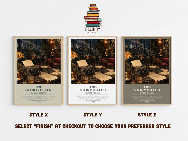 The Storyteller bookish print in frame leaning in hallway – contemporary fiction wall art