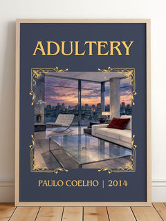 Adultery Classic Book Art Print by Paulo Coelho – framed print leaning on a wooden floor