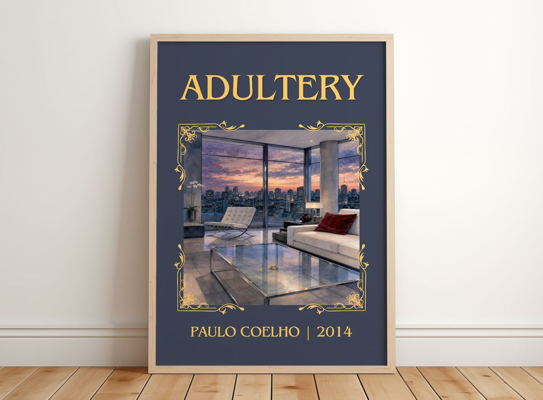 Adultery Classic Book Art Print by Paulo Coelho – framed print leaning on a wooden floor
