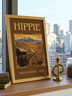 Hippie Classic Book Art Print by Paulo Coelho – framed print on a city-view windowsill
