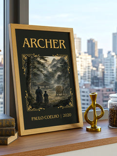Archer Classic Book Art Print by Paulo Coelho – framed print on a city-view windowsill