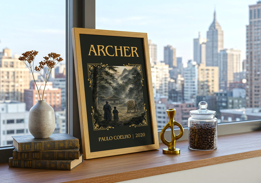 Archer Classic Book Art Print by Paulo Coelho – framed print on a city-view windowsill