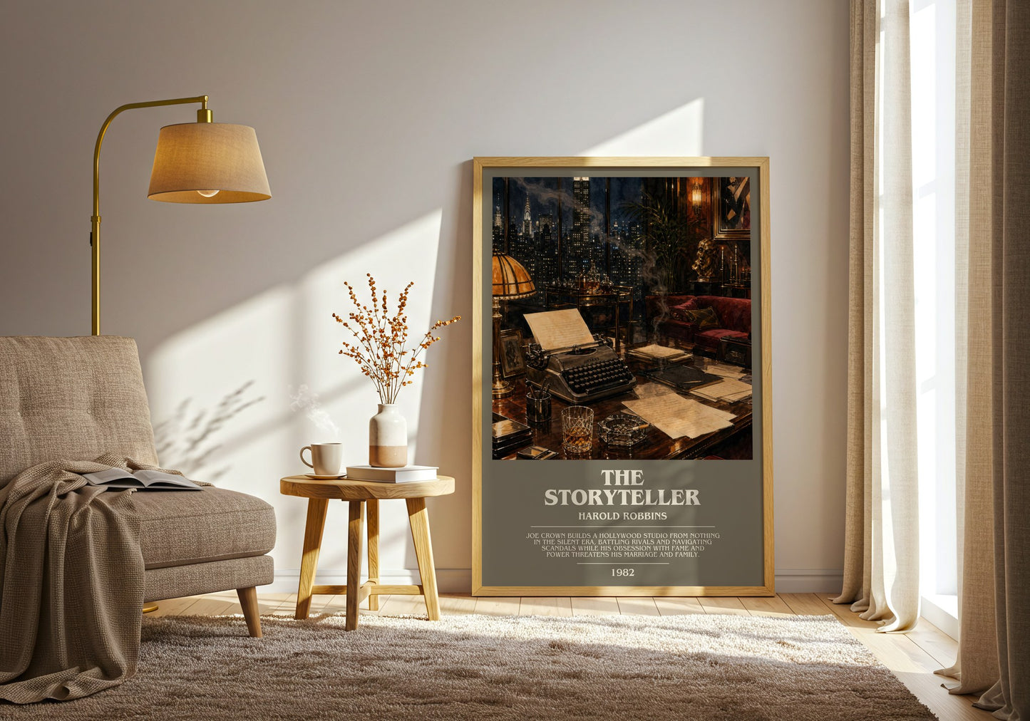 The Storyteller bookish print on bookshelf – Harold Robbins fan gift