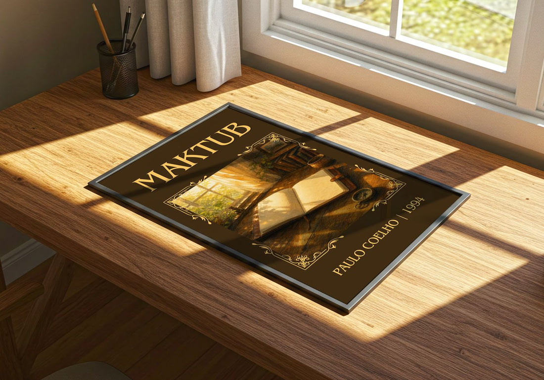 Maktub Classic Book Art Print by Paulo Coelho – print on a sunlit desk