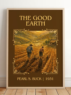 The Good Earth Classic Book Art Print by Pearl S. Buck – framed print leaning on a wooden floor