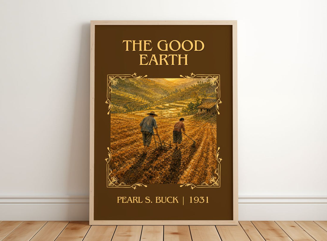 The Good Earth Classic Book Art Print by Pearl S. Buck – framed print leaning on a wooden floor