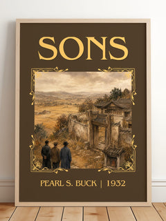 Sons Classic Book Art Print by Pearl S. Buck – framed print leaning on a wooden floor