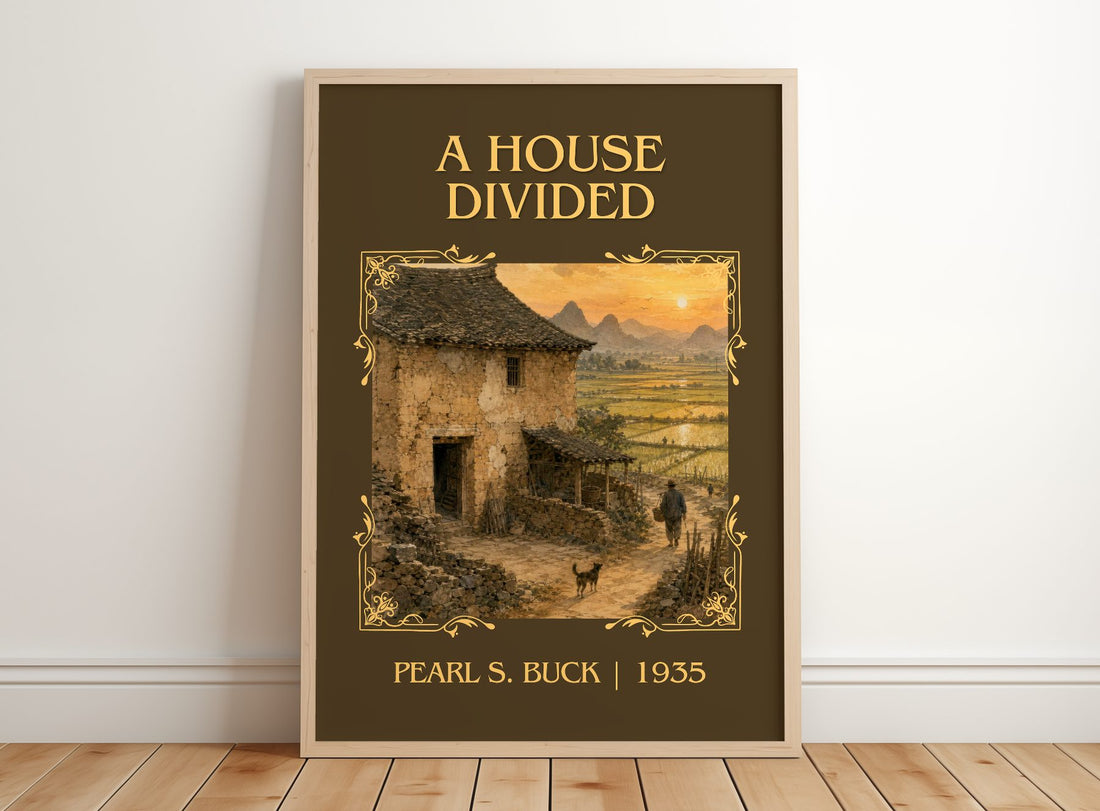 A House Divided Classic Book Art Print by Pearl S. Buck – framed print leaning on a wooden floor