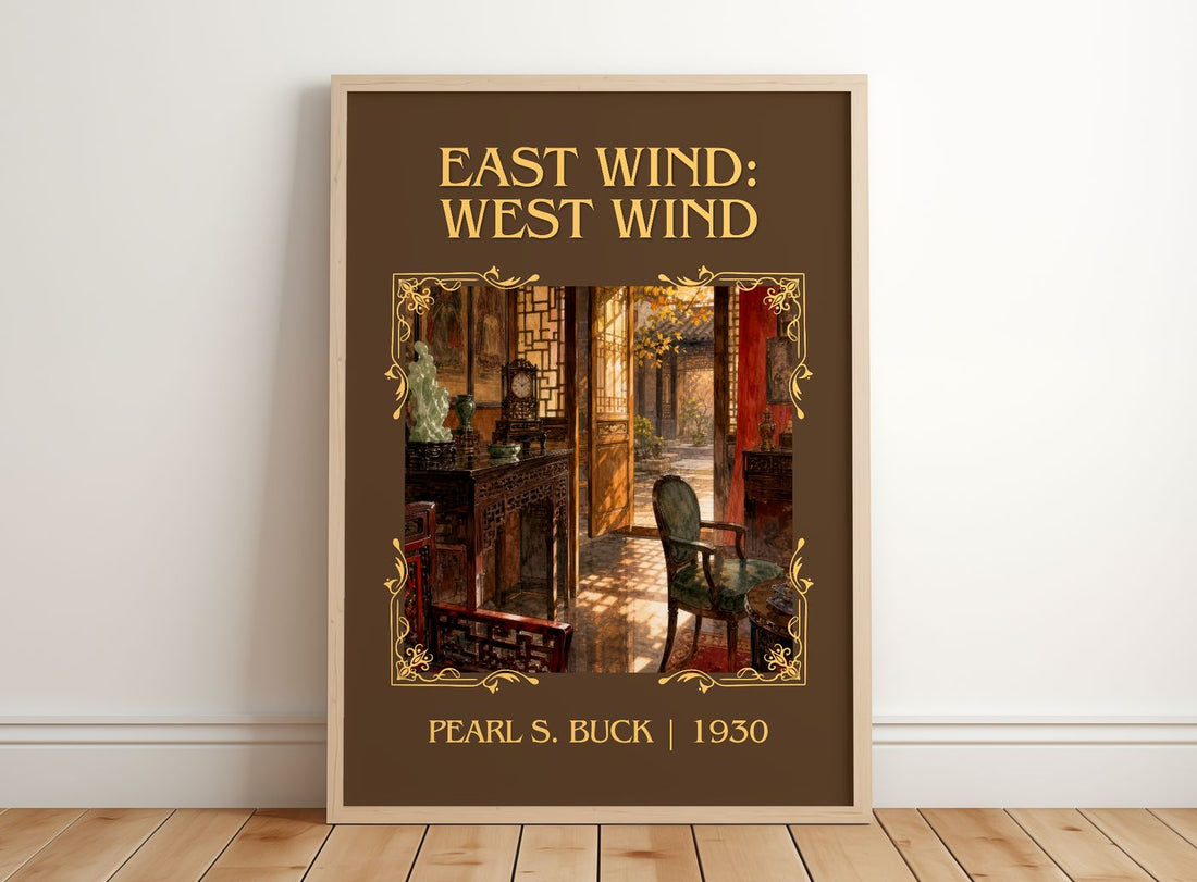 East Wind: West Wind Classic Book Art Print by Pearl S. Buck – framed print leaning on a wooden floor