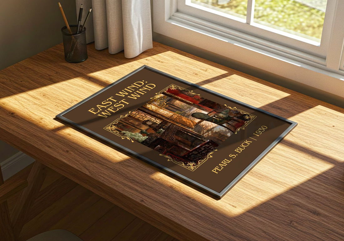 East Wind: West Wind Classic Book Art Print by Pearl S. Buck – print on a sunlit desk