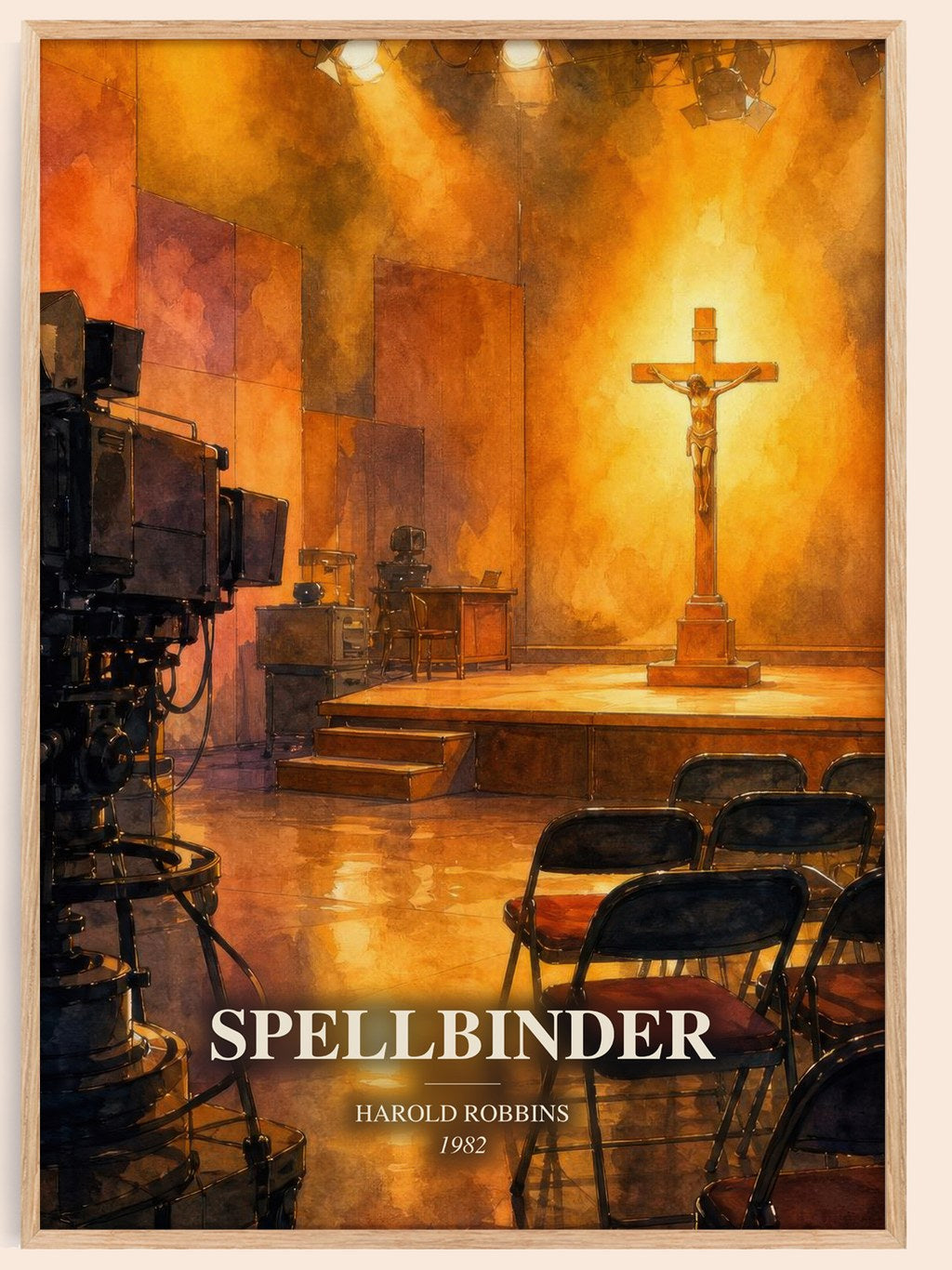 Spellbinder watercolour book poster by Harold Robbins – framed literary art print