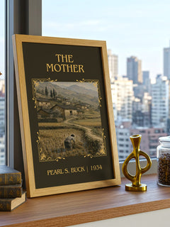 The Mother Classic Book Art Print by Pearl S. Buck – framed print on a city-view windowsill