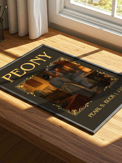 Peony Classic Book Art Print by Pearl S. Buck – print on a sunlit desk