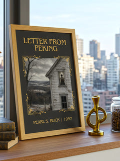 Letter From Peking Classic Book Art Print by Pearl S. Buck – framed print on a city-view windowsill