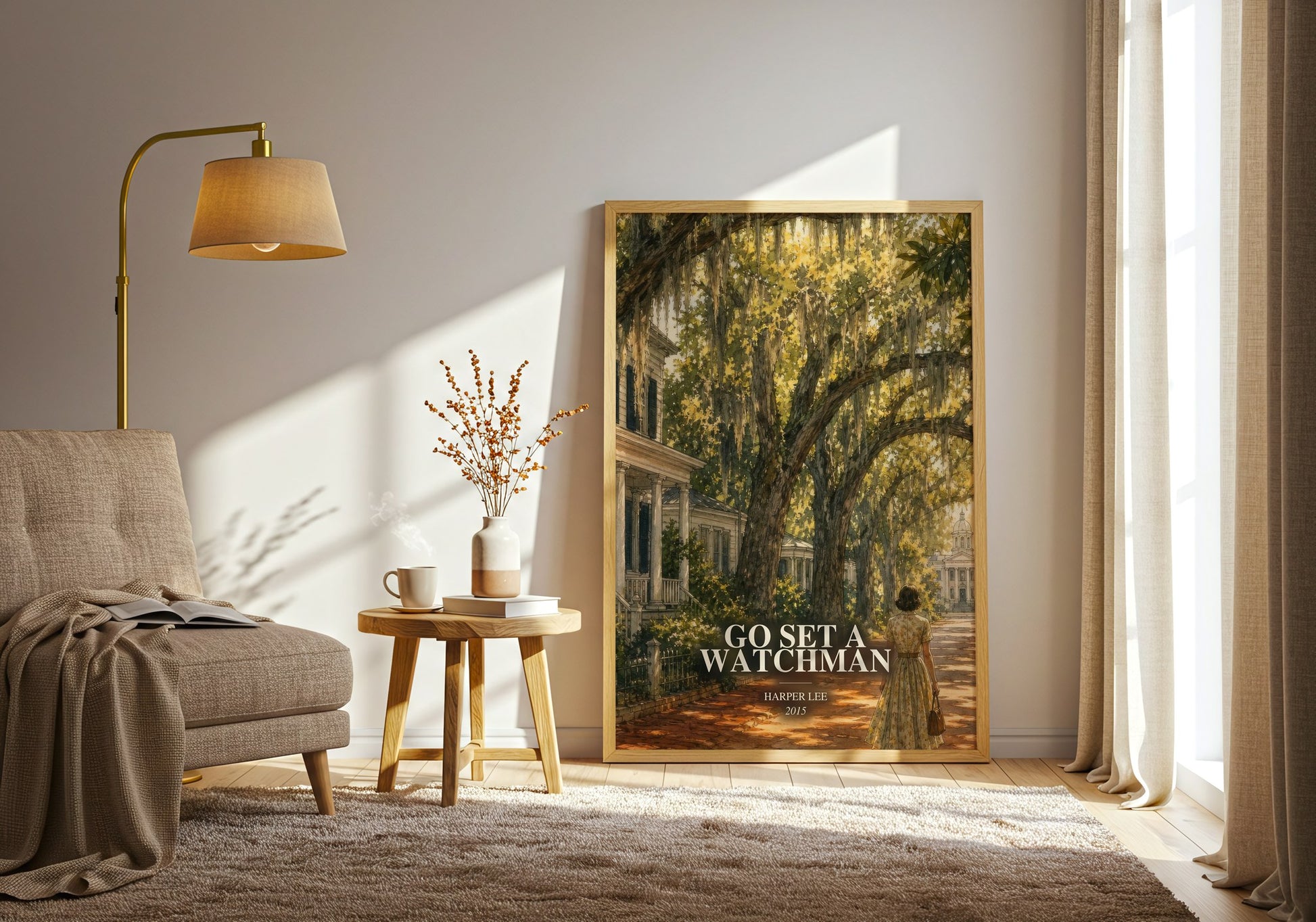 Go Set A Watchman watercolour print in frame leaning in hallway – literary fiction wall art