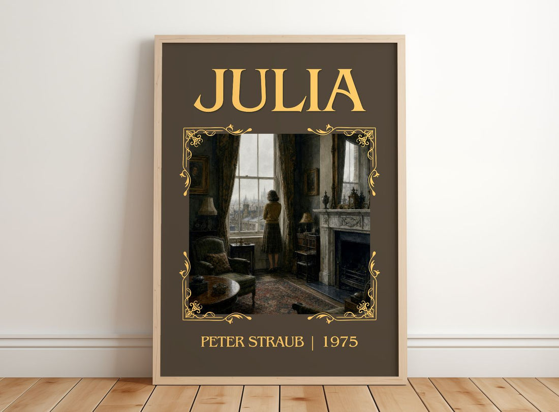 Julia Classic Book Art Print by Peter Straub – framed print leaning on a wooden floor