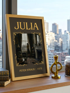 Julia Classic Book Art Print by Peter Straub – framed print on a city-view windowsill