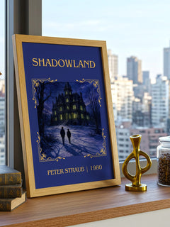 Shadowland Classic Book Art Print by Peter Straub – framed print on a city-view windowsill