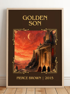 Golden Son Classic Book Art Print by Pierce Brown – framed print leaning on a wooden floor