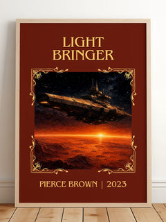 Light Bringer Classic Book Art Print by Pierce Brown – framed print leaning on a wooden floor