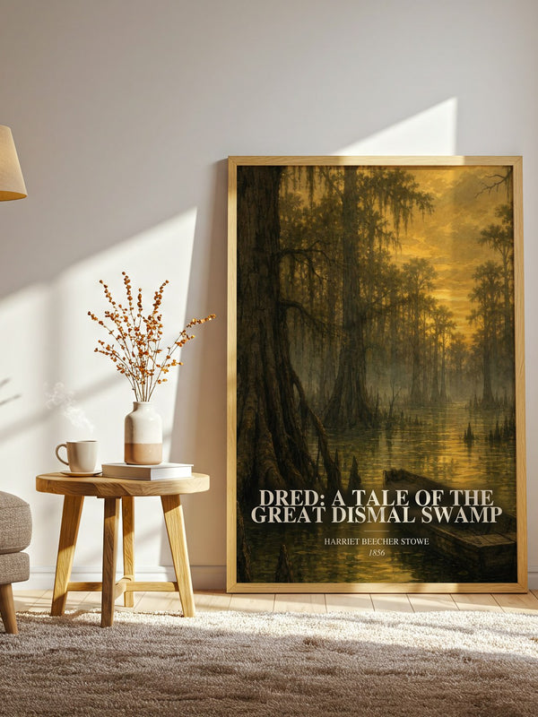 Dred: A Tale Of The Great Dismal Swamp watercolour print in frame leaning in hallway – historical fiction wall art