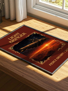 Light Bringer Classic Book Art Print by Pierce Brown – print on a sunlit desk