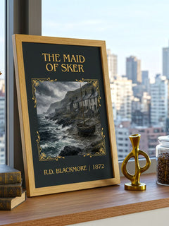 The Maid Of Sker Classic Book Art Print by R.D. Blackmore – framed print on a city-view windowsill
