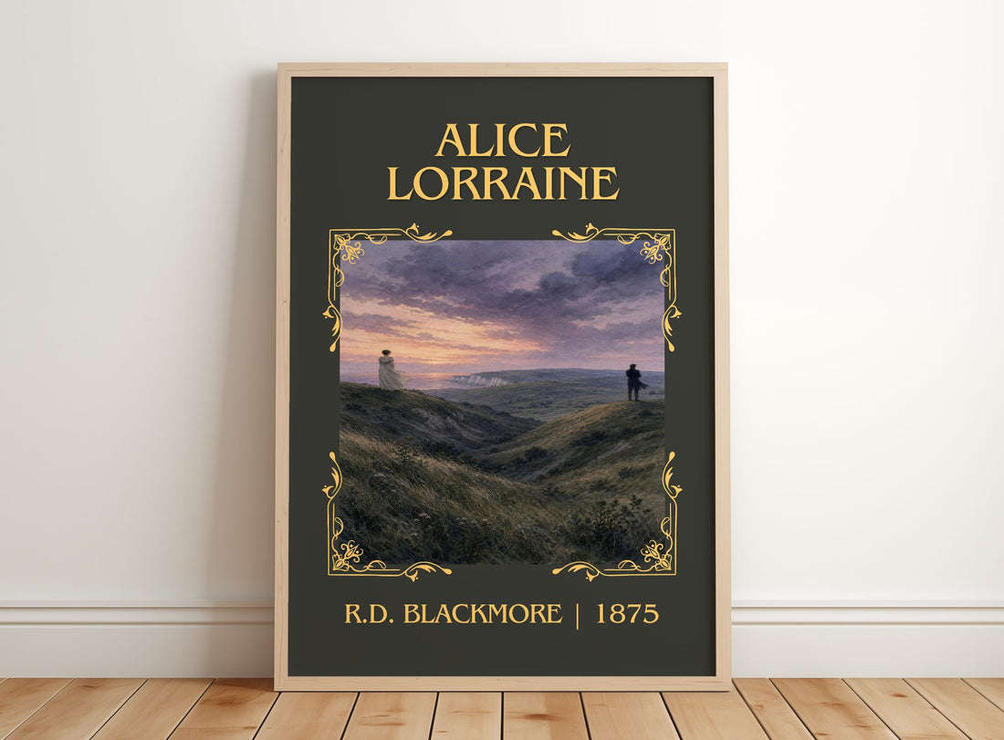 Alice Lorraine Classic Book Art Print by R.D. Blackmore – framed print leaning on a wooden floor