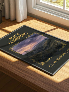 Alice Lorraine Classic Book Art Print by R.D. Blackmore – print on a sunlit desk