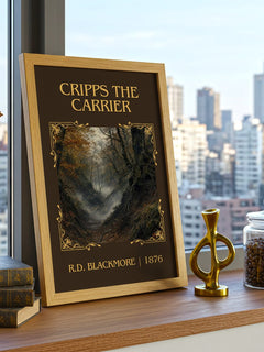 Cripps The Carrier Classic Book Art Print by R.D. Blackmore – framed print on a city-view windowsill