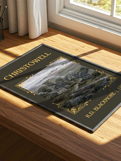 Christowell Classic Book Art Print by R.D. Blackmore – print on a sunlit desk