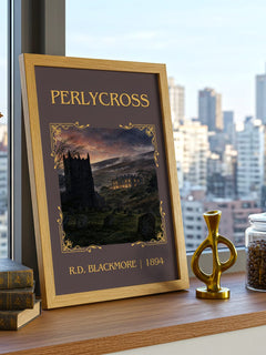 Perlycross Classic Book Art Print by R.D. Blackmore – framed print on a city-view windowsill