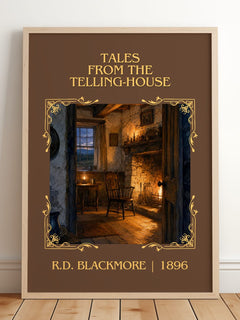 Tales From The Telling-House Classic Book Art Print by R.D. Blackmore – framed print leaning on a wooden floor