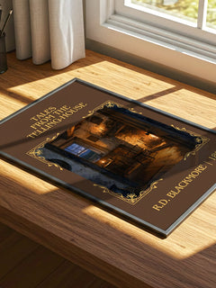 Tales From The Telling-House Classic Book Art Print by R.D. Blackmore – print on a sunlit desk
