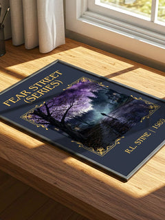 Fear Street (Series) Classic Book Art Print by R.L. Stine – print on a sunlit desk