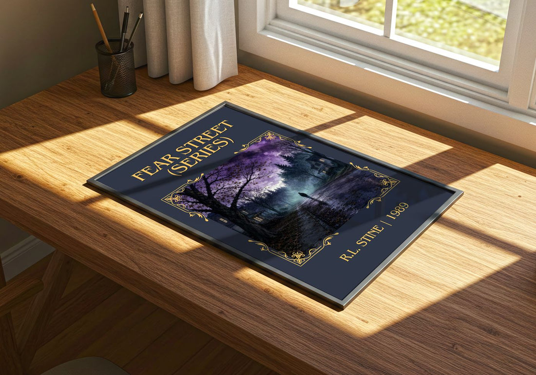 Fear Street (Series) Classic Book Art Print by R.L. Stine – print on a sunlit desk