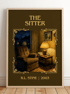 The Sitter Classic Book Art Print by R.L. Stine – framed print leaning on a wooden floor