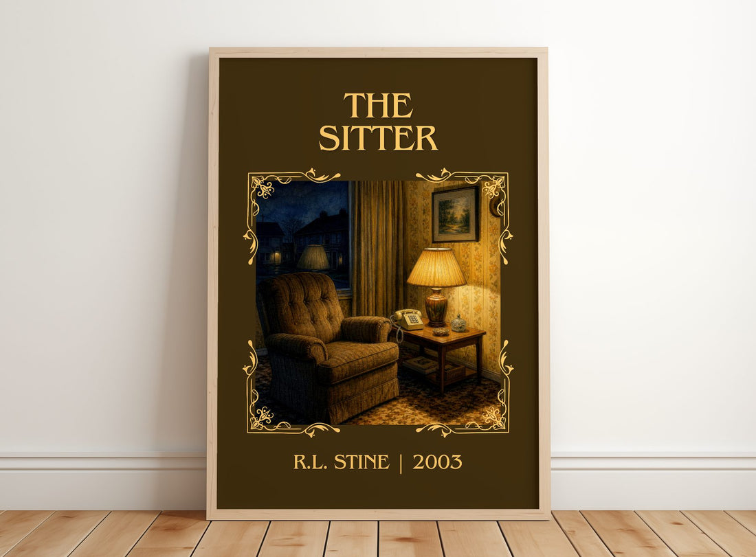 The Sitter Classic Book Art Print by R.L. Stine – framed print leaning on a wooden floor