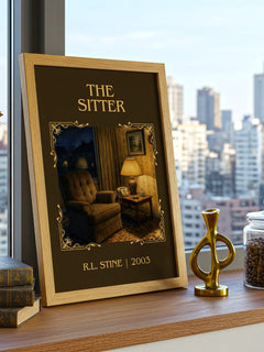 The Sitter Classic Book Art Print by R.L. Stine – framed print on a city-view windowsill