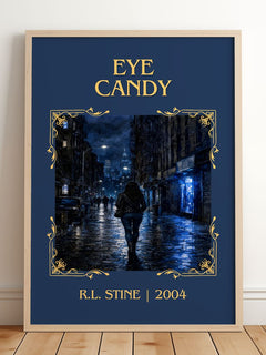 Eye Candy Classic Book Art Print by R.L. Stine – framed print leaning on a wooden floor