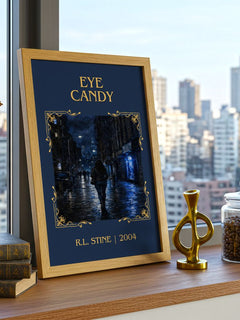 Eye Candy Classic Book Art Print by R.L. Stine – framed print on a city-view windowsill