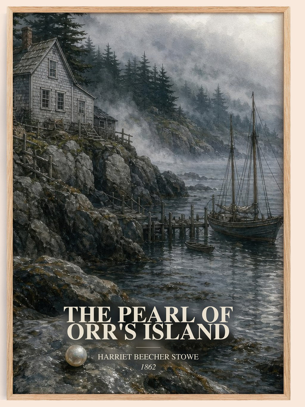 The Pearl Of Orr'S Island watercolour book poster by Harriet Beecher Stowe – framed literary art print