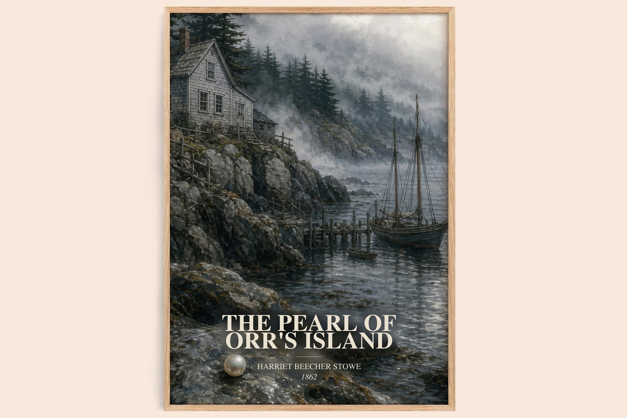 The Pearl Of Orr'S Island watercolour book poster by Harriet Beecher Stowe – framed literary art print